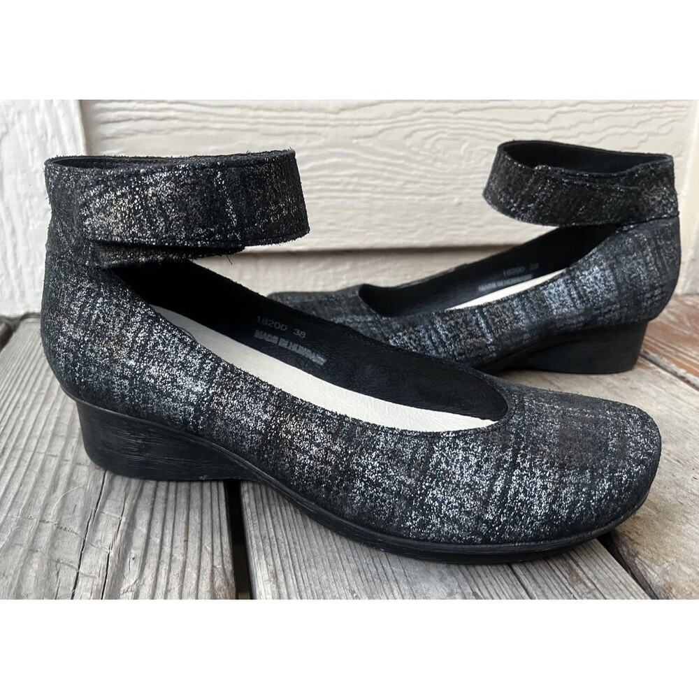 Loints of Holland Sydney Ankle Strap Shoes Women's EU 38 US 8 Black/Pewter Suede